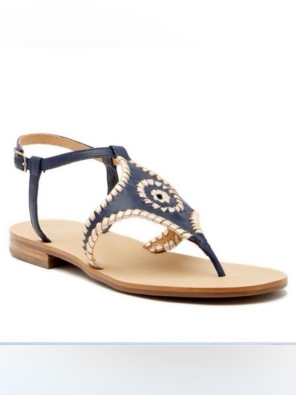 Jack Rogers Maci leather ankle strap sandals, navy/platinum, Women’s 7.5